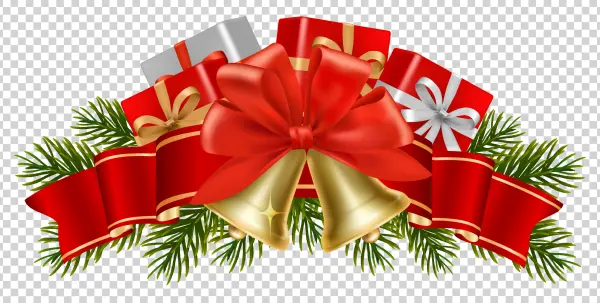 Festive Christmas Bells Gifts and Pine Branches PNG