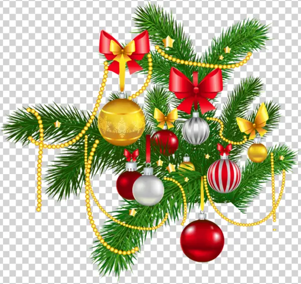 Festive Christmas Tree Branch with Decorations PNG