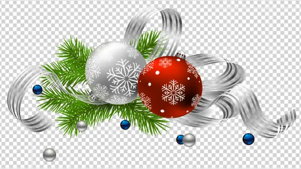 Christmas Baubles with Pine and Ribbon PNG Transparent Background