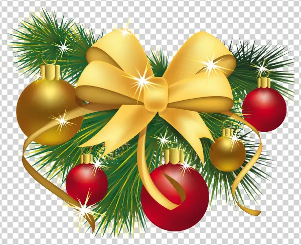 Christmas Decorations with Golden Bow PNG Transparent Background