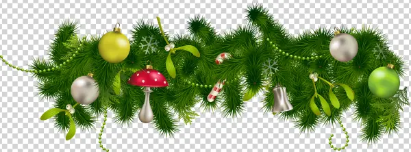 Festive Christmas Garland with Ornaments PNG
