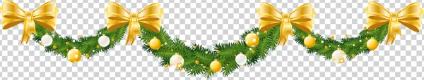 Christmas Garland with Golden Bows and Ornaments PNG