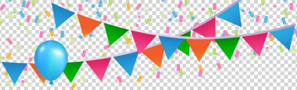 Vibrant Party Bunting, Balloon & Confetti PNG