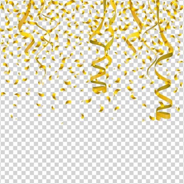 Golden Confetti and Streamers PNG Transparent Background