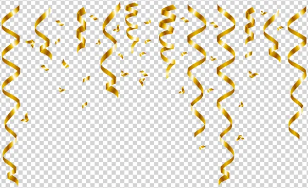 Golden Confetti and Streamers Transparent Background PNG