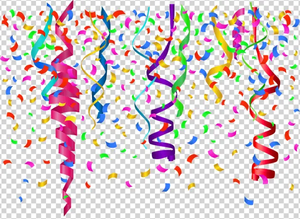 Colorful Confetti and Streamers Transparent Background