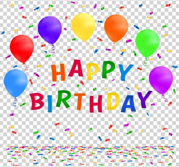 Happy Birthday Balloons and Confetti PNG Transparent