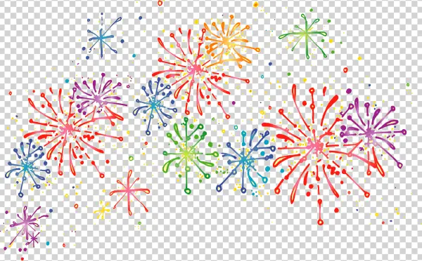 Colorful Hand-Drawn Fireworks Display PNG