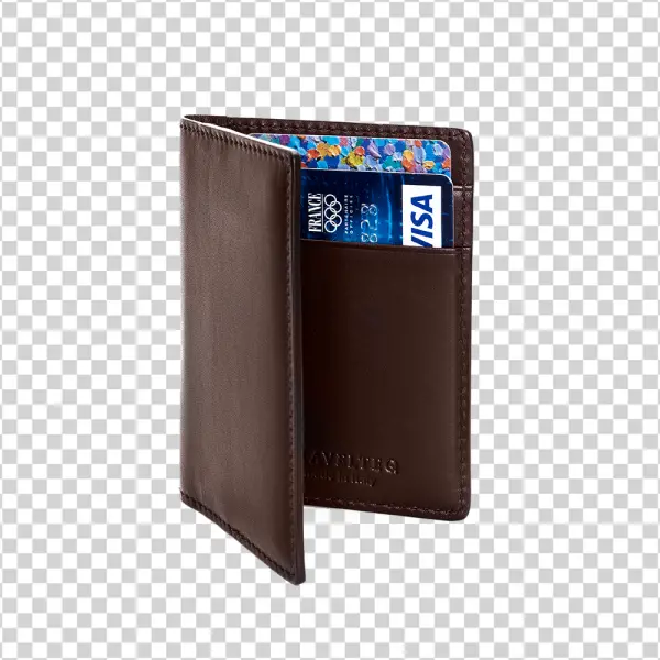 Brown Leather Wallet with Credit Cards PNG