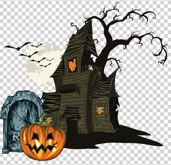 Haunted House Halloween Scene PNG