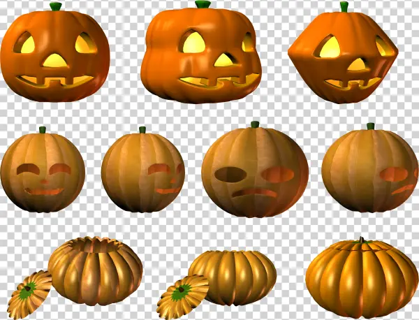 3D Halloween Pumpkins & Jack-o'-Lanterns Collection PNG
