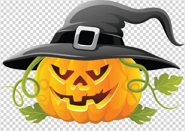 Spooky Jack-O-Lantern with Witch Hat PNG
