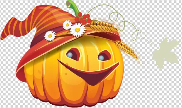 Smiling Autumn Pumpkin with Harvest Hat PNG