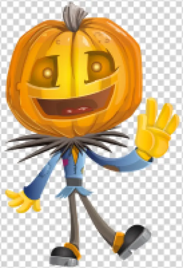 Waving Cartoon Pumpkin Scarecrow PNG Transparent