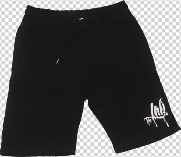 Black Athletic Shorts with White Logo PNG