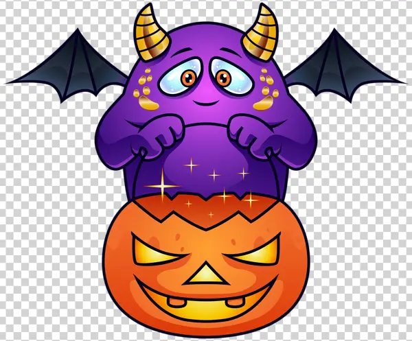 Cute Purple Monster with Halloween Jack-o-Lantern PNG