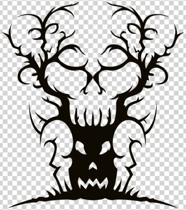 Tribal Skull Tree Design PNG Transparent Background