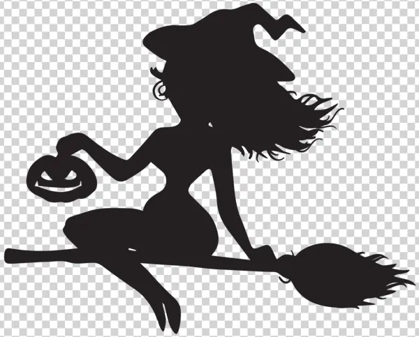 Flying Witch Silhouette with Jack-o'-Lantern PNG