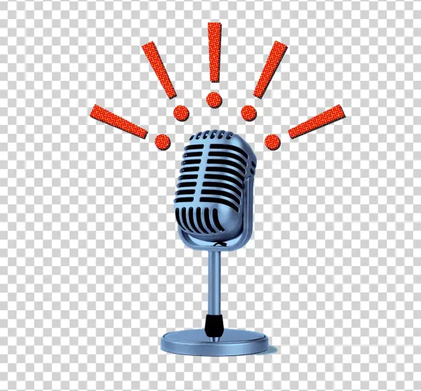 Vintage Microphone with Exclamation Marks PNG Transparent Background