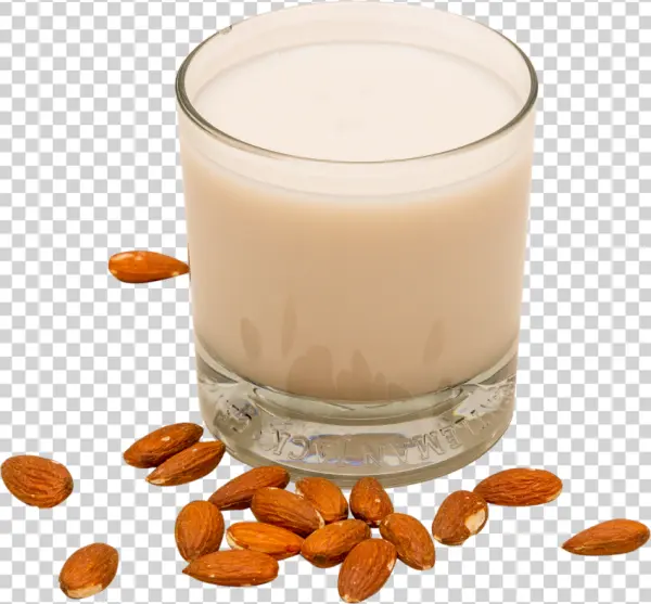 Almond Milk Glass with Almonds PNG Transparent Background