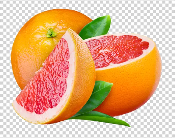 Fresh Grapefruit with Leaves PNG Transparent Background