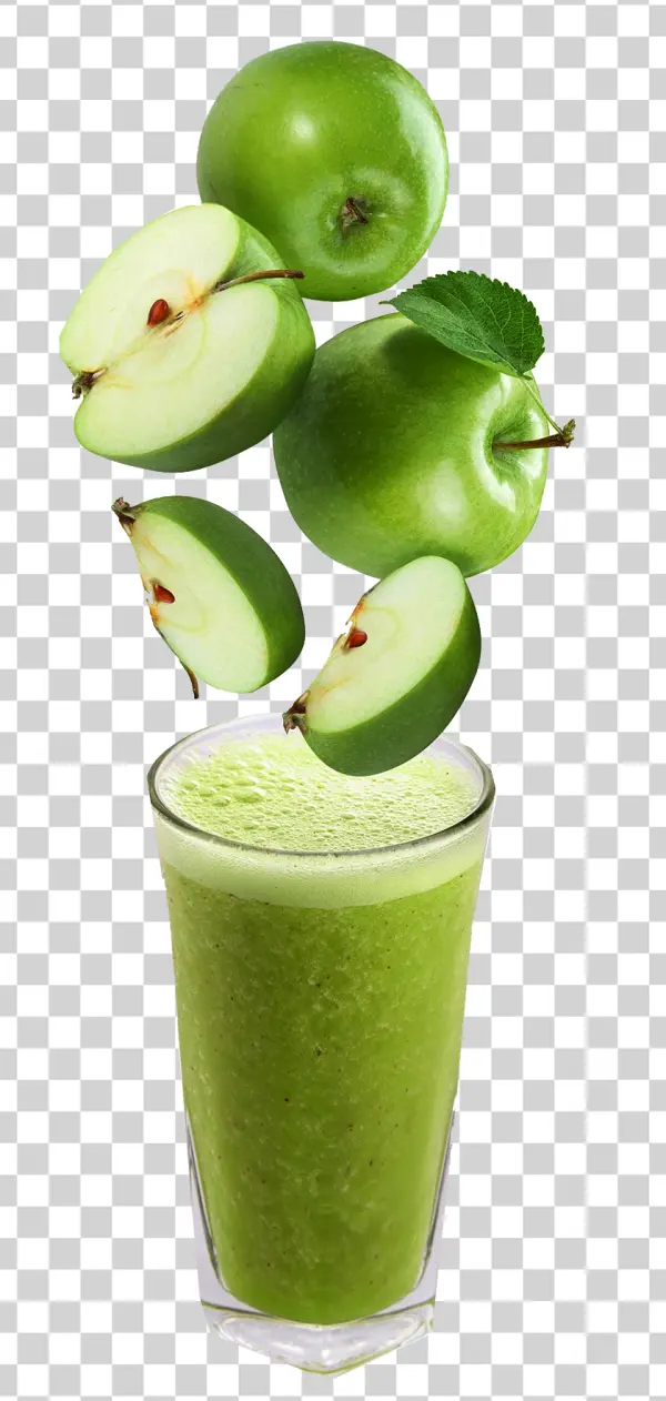 Green Apple Smoothie with Falling Apples PNG