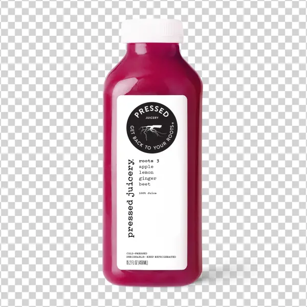 Pressed Juicery Roots 3 Juice Bottle PNG Transparent