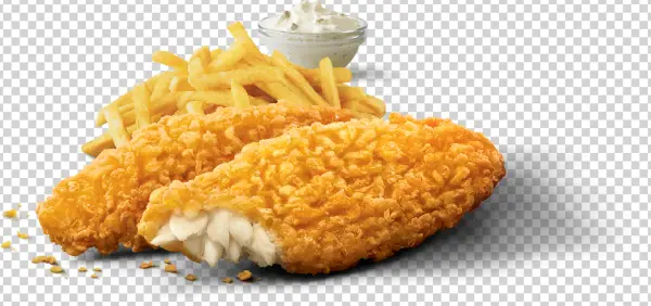 Crispy Fish and Chips with Tartar Sauce PNG Transparent Background