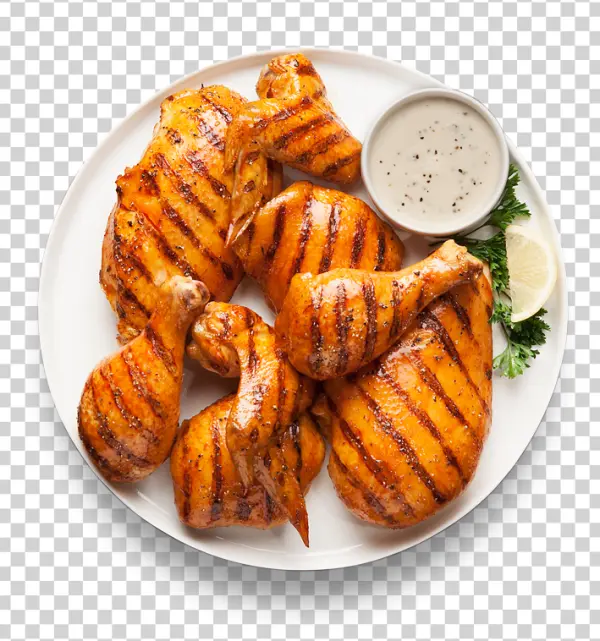 Grilled Chicken Platter with Dip PNG Transparent Background