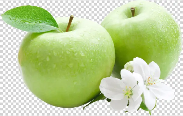 Fresh Green Apples with Blossoms PNG Transparent Background