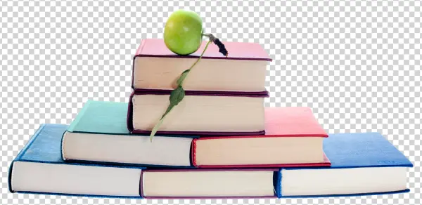 Stack of Books with Green Apple PNG Transparent Background