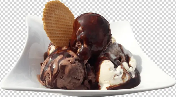 Ice Cream with Chocolate Sauce and Waffle Wafer PNG Transparent