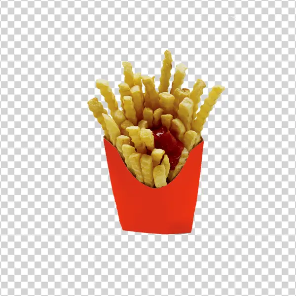 French Fries with Ketchup in Red Box PNG Transparent Background