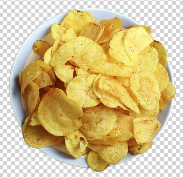 Crispy Potato Chips in Bowl PNG Transparent Background