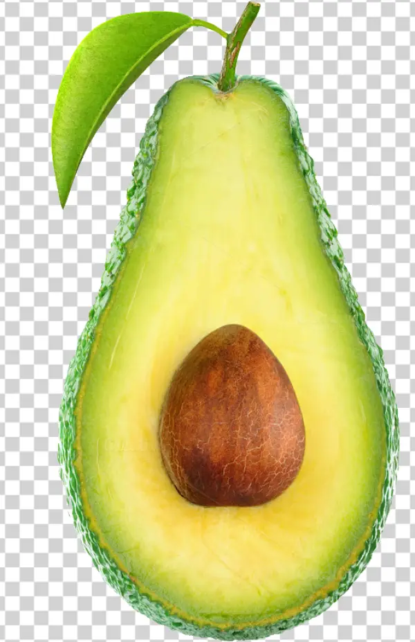 Fresh Halved Avocado with Pit and Leaf PNG