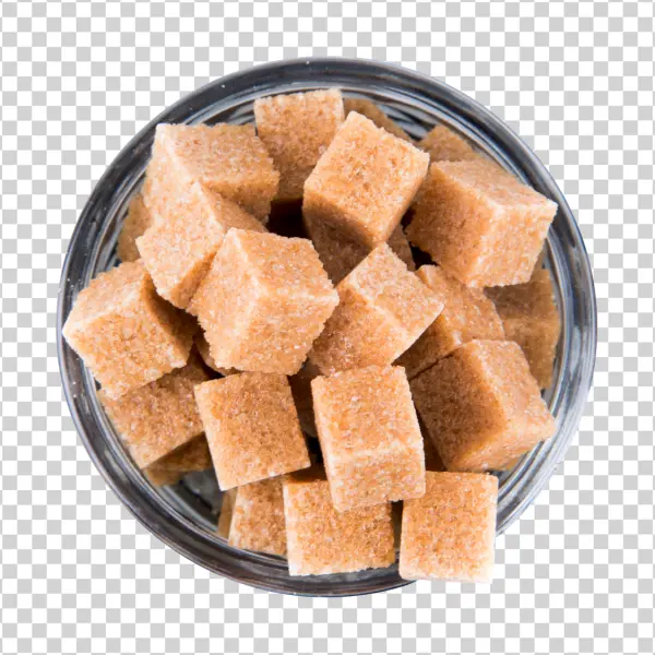 Brown Sugar Cubes in Glass Bowl PNG