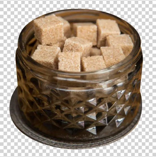Brown Sugar Cubes in Glass Jar PNG Transparent Background