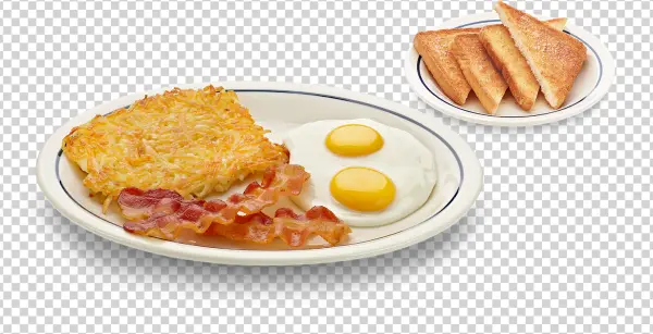 American Breakfast Plate with Fried Eggs and Bacon PNG