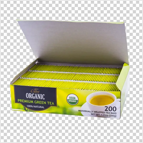Organic Green Tea Box with Tea Bags PNG