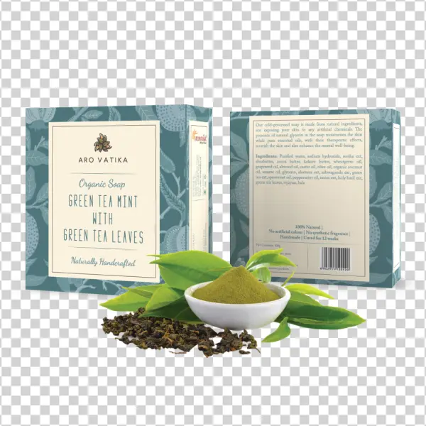 Aro Vatika Green Tea Mint Organic Soap PNG Transparent Background