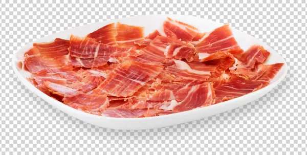 Sliced Cured Ham on Plate PNG Transparent Background