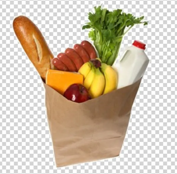 Full Paper Grocery Bag with Assorted Food Items PNG