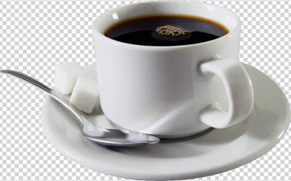 Coffee Cup with Sugar Cubes and Spoon PNG