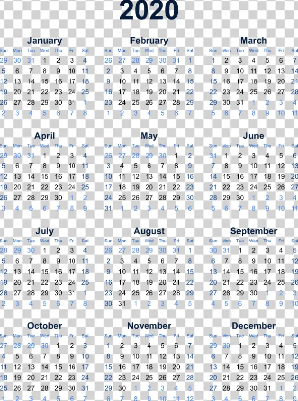2020 Calendar PNG Transparent Background
