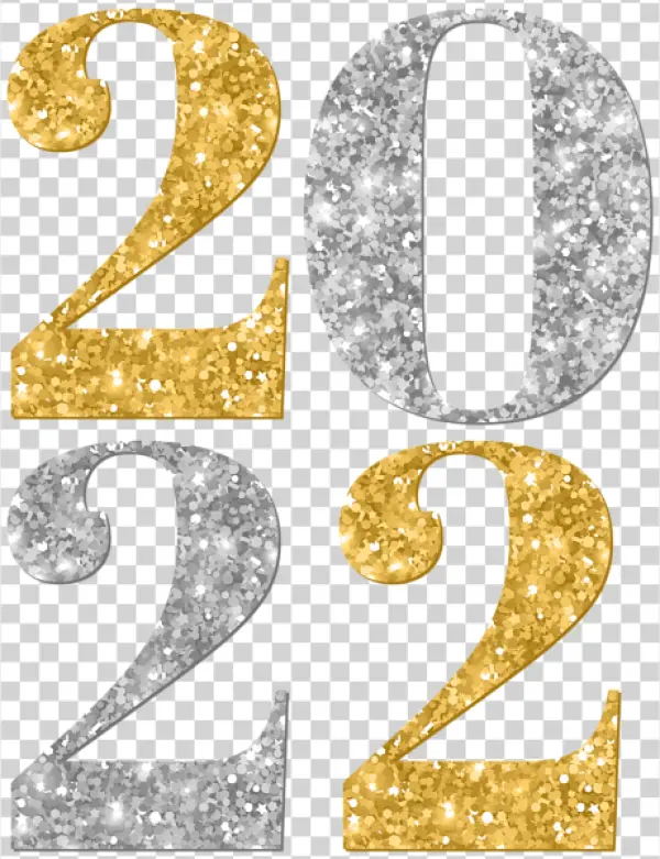 2022 Gold and Silver Glitter Numbers PNG Transparent