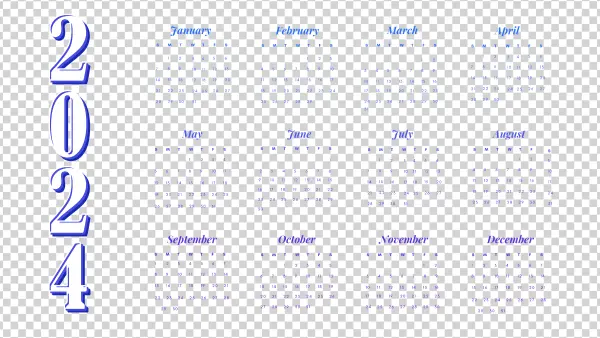 2024 Full Year Calendar PNG Black Background