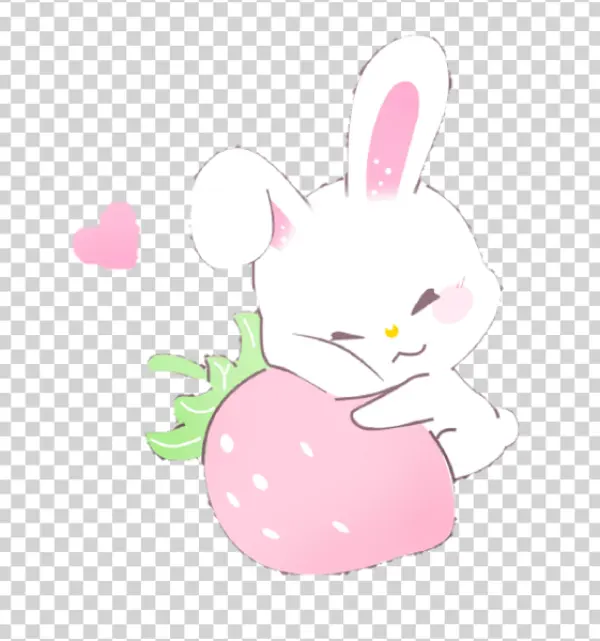 Cute Bunny Hugging Strawberry Transparent PNG