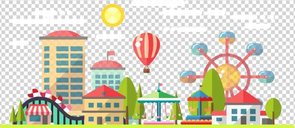 Flat Design Amusement Park Cityscape PNG