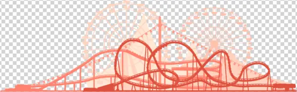 Amusement Park Roller Coaster and Ferris Wheel PNG