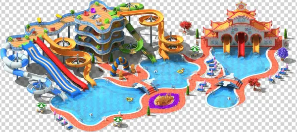 Vibrant Water Park Isometric View PNG Transparent